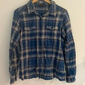 Patagonia womens sz 8 blue plaid flannel button down shirt great pre owned cond